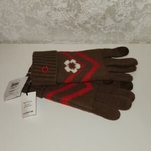 Coach Brown Gloves with Red Accents